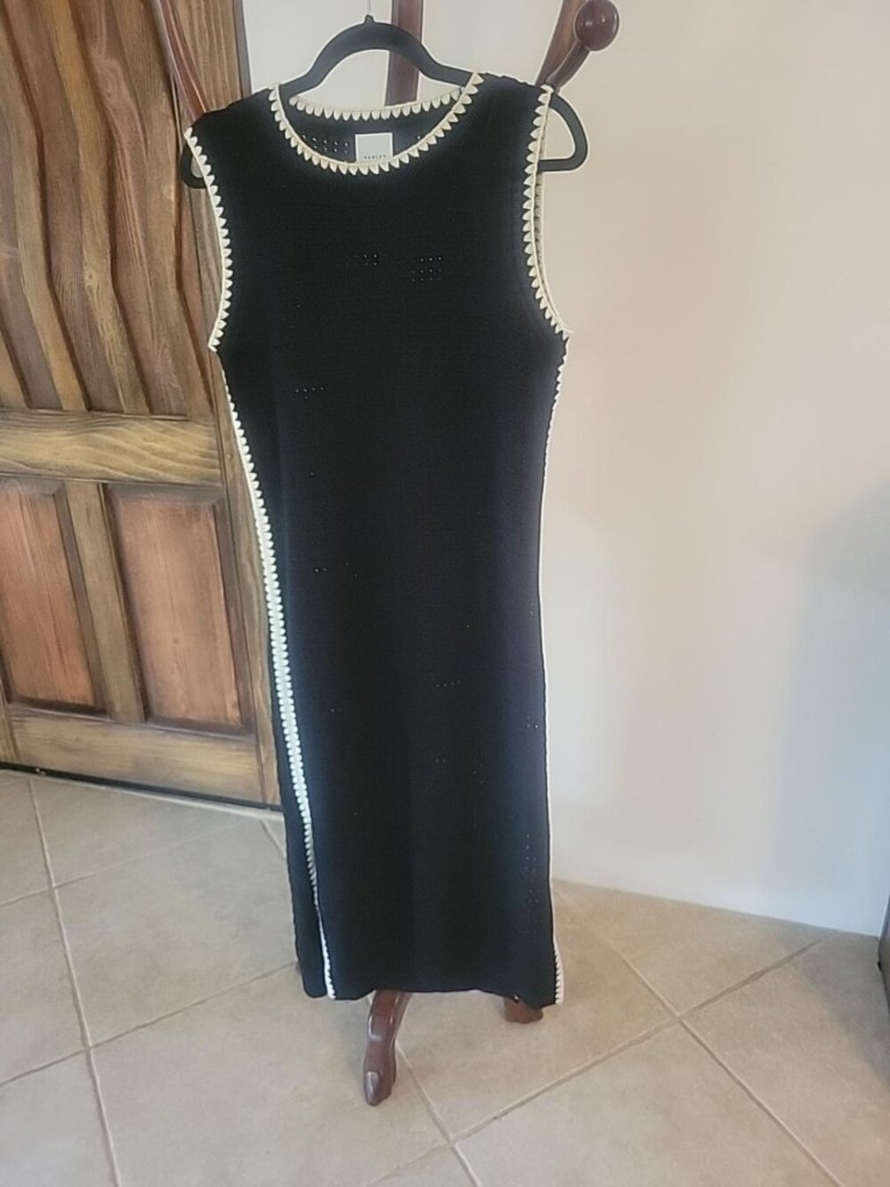 Varley Dwight Tank Knit Dress Black White Cotton Midi